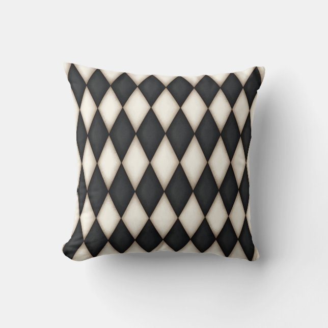 Coussin Motif du chèque diamant Arlequin noir et blanc (Recto)