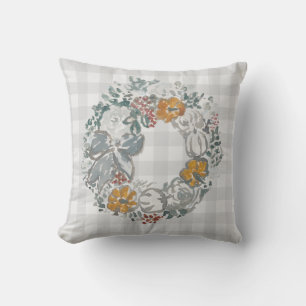 Coussin Motif du chèque en gris peint de couronne d'automn