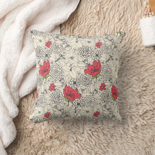 Coussin Motif du jardin de fleurs de pavot (Couverture)
