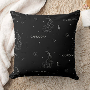 Coussin Motif du zodiaque Capricorne en noir et blanc