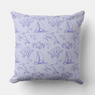 Coussin Motif d'une ligne d'animal marin et voilier