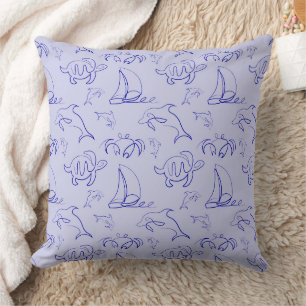 Coussin Motif d'une ligne d'animal marin et voilier