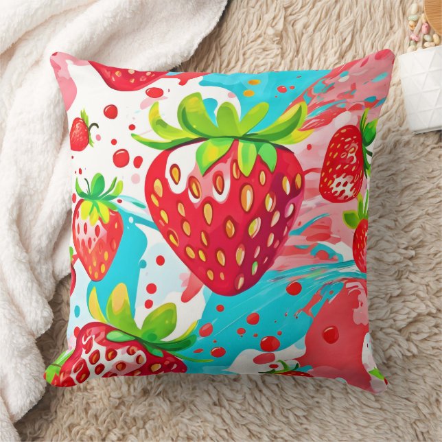 Coussin Motif Éclaboussure de Fraise (Couverture)