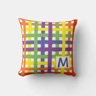Coussin Motif écossais arc-en-ciel Personnaliser Lettre In