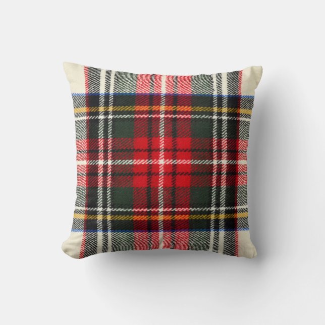 Coussin Motif écossais tartan. Laine rouge et blanche plai (Recto)