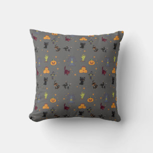 Coussin Motif éffrayant d'Halloween avec Chats Noirs, Citr