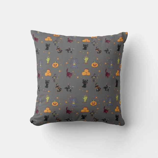 Coussin Motif éffrayant d'Halloween avec Chats Noirs, Citr (Recto)