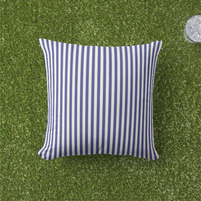 Coussin Motif élégant à rayures bleues et blanches (Herbe)