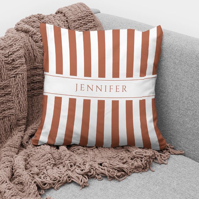 Coussin Motif élégant à rayures de terre cuite Nom (Créateur téléchargé)