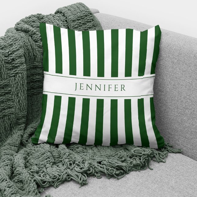 Coussin Motif élégant à rayures vert émeraude et blanc Nom (Créateur téléchargé)