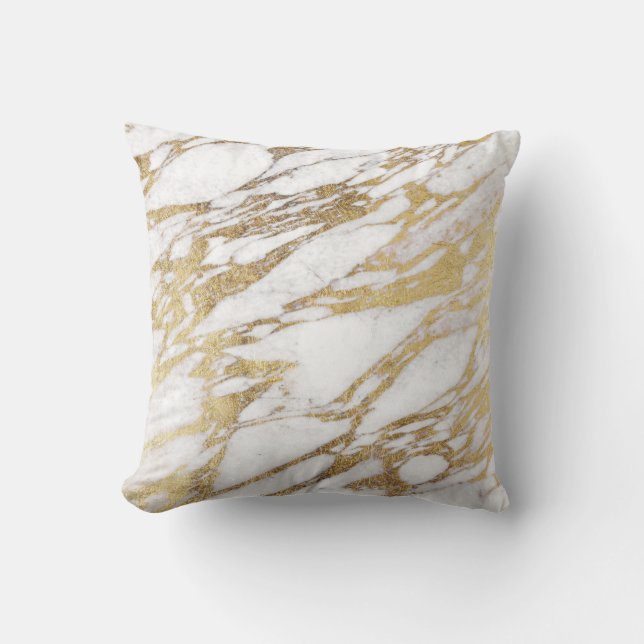 Coussin Motif élégant chic de marbre de blanc et d'or (Recto)