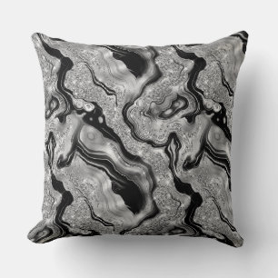 Coussin Motif élégant d'agate à paillettes noires et argen