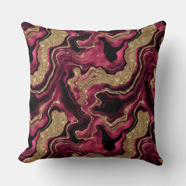 Coussin Motif élégant d'agate rouge et doré pailleté (Recto)