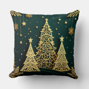 Coussin Motif élégant d'arbre de Noël doré