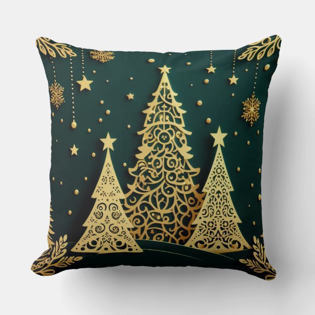 Coussin Motif élégant d'arbre de Noël doré (Recto)