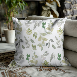 Coussin Motif élégant de feuille verte à l'aquarelle 