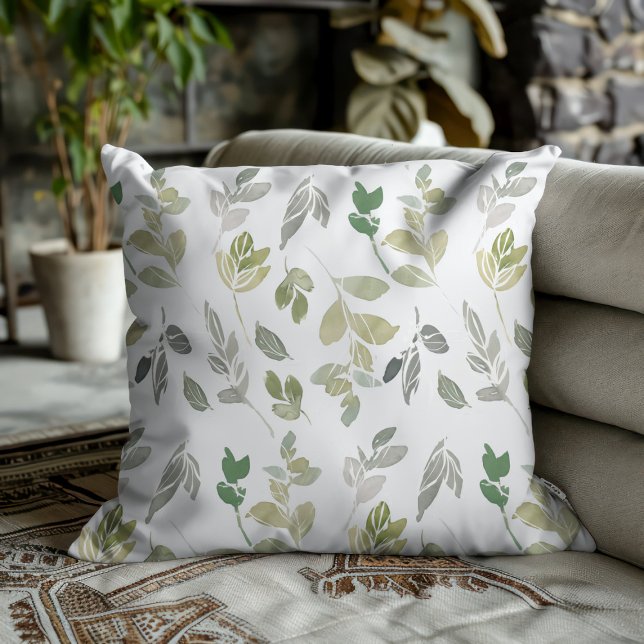 Coussin Motif élégant de feuille verte à l'aquarelle  (Créateur téléchargé)