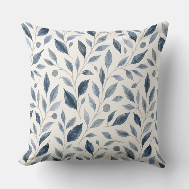 Coussin Motif élégant de feuilles à l'aquarelle bleue (Recto)