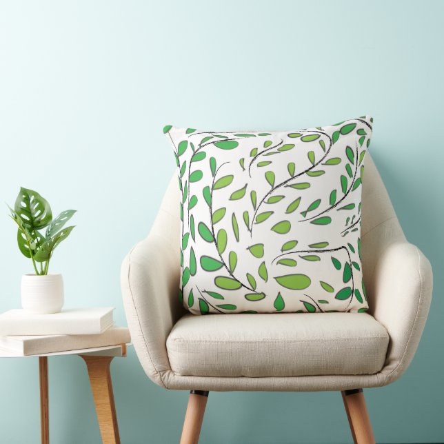 Coussin Motif élégant de feuilles vertes à l'aquarelle (Chaise)