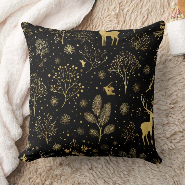 Coussin Motif élégant de forêt hivernale dorée (Couverture)