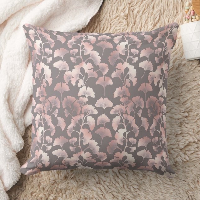 Coussin Motif élégant de ginkgo noir rose (Couverture)