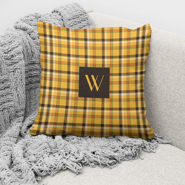 Coussin Motif élégant de monogramme carreauté beige (Créateur téléchargé)