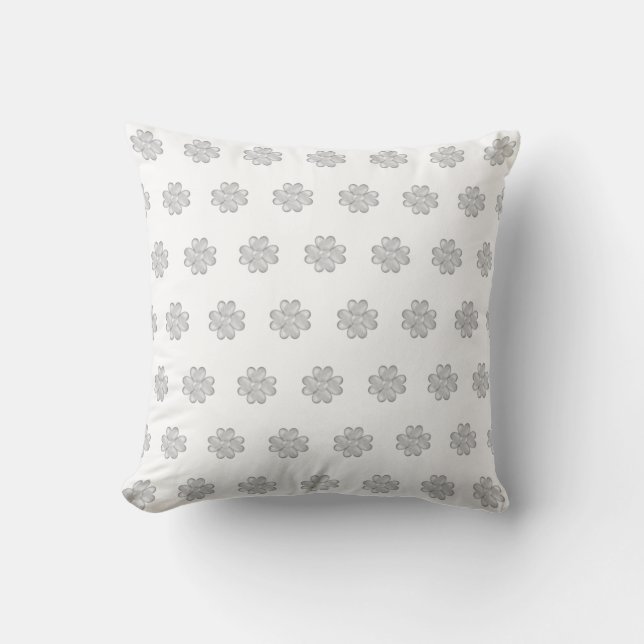 Coussin Motif élégant de trèfle argenté sur fond blanc (Recto)