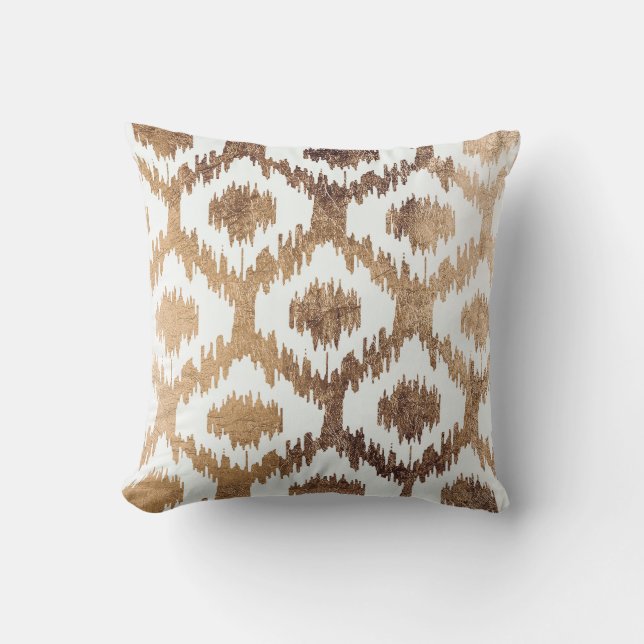 Coussin Motif élégant d'ikat en laiton blanc moderne d'or (Recto)