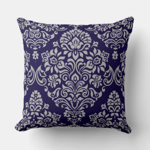 Coussin Motif élégant et sophistiqué de damas sur fond ble