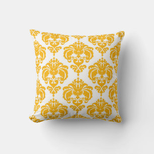 Coussin Motif élégant moderne chic damassé jaune et blanc