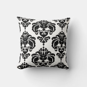 Coussin Motif élégant moderne chic damassé noir et blanc