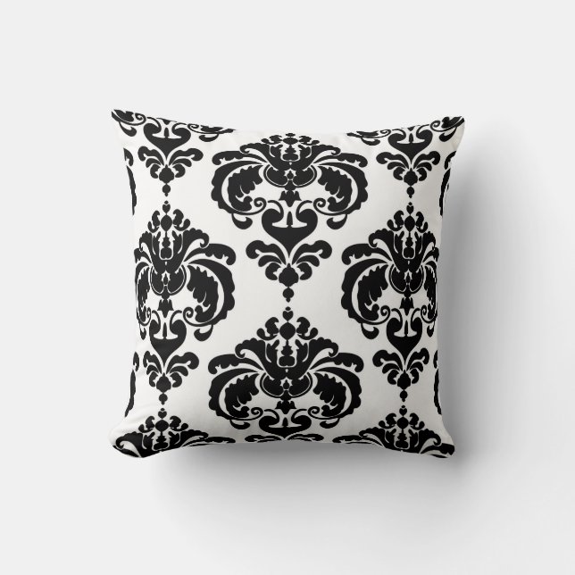 Coussin Motif élégant moderne chic damassé noir et blanc (Recto)