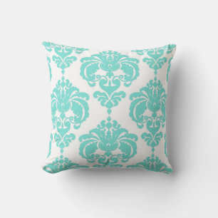 Coussin Motif élégant moderne chic damassé sarcelle et bla