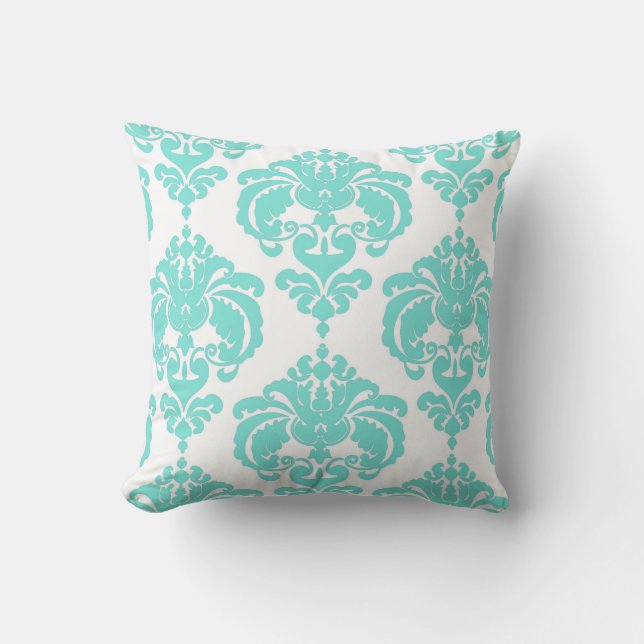 Coussin Motif élégant moderne chic damassé sarcelle et bla (Recto)