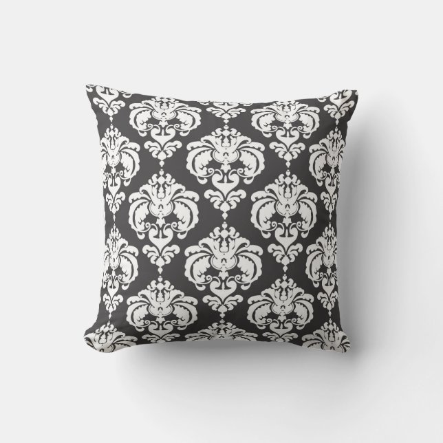 Coussin Motif élégant moderne damassé gris et blanc (Recto)