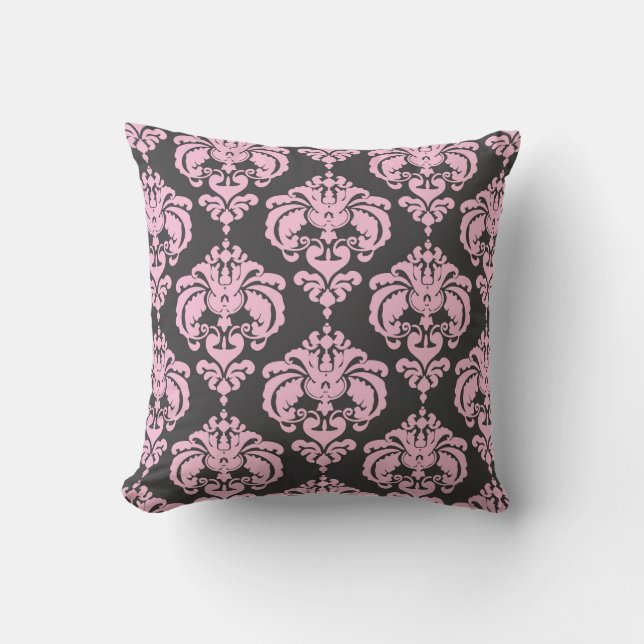 Coussin Motif élégant moderne damassé rose clair et gris (Recto)