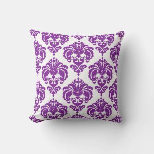 Coussin Motif élégant moderne damassé violet et blanc