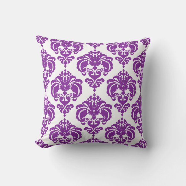 Coussin Motif élégant moderne damassé violet et blanc (Recto)