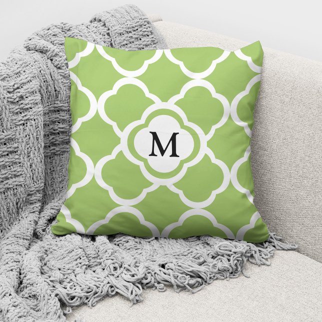 Coussin Motif élégant monogramme vert citron (Créateur téléchargé)