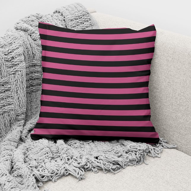 Coussin Motif élégant rayé rose et noir (Créateur téléchargé)