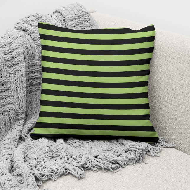 Coussin Motif élégant rayé vert citron et noir (Créateur téléchargé)