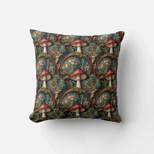 Coussin Motif élégant rétro bohème de champignons de forêt (Recto)