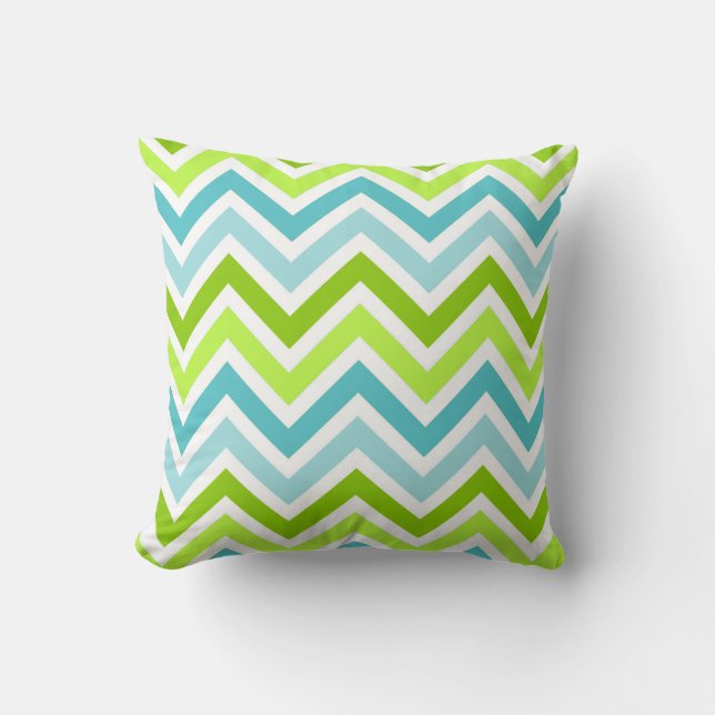 Coussin Motif élégant Turquoise et Vert Chevron (Recto)