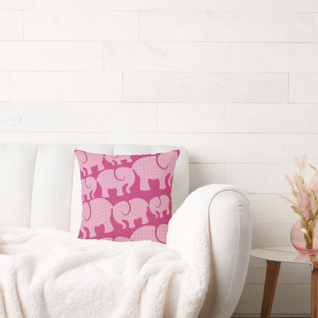 Coussin Motif éléphant à carreaux rose moderne (Canapé)