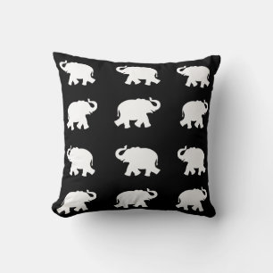 Coussin Motif éléphant blanc sur fond noir