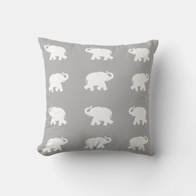 Coussin Motif éléphant blanc sur gris clair (Recto)
