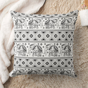 Coussin Motif éléphant noir et blanc bohème