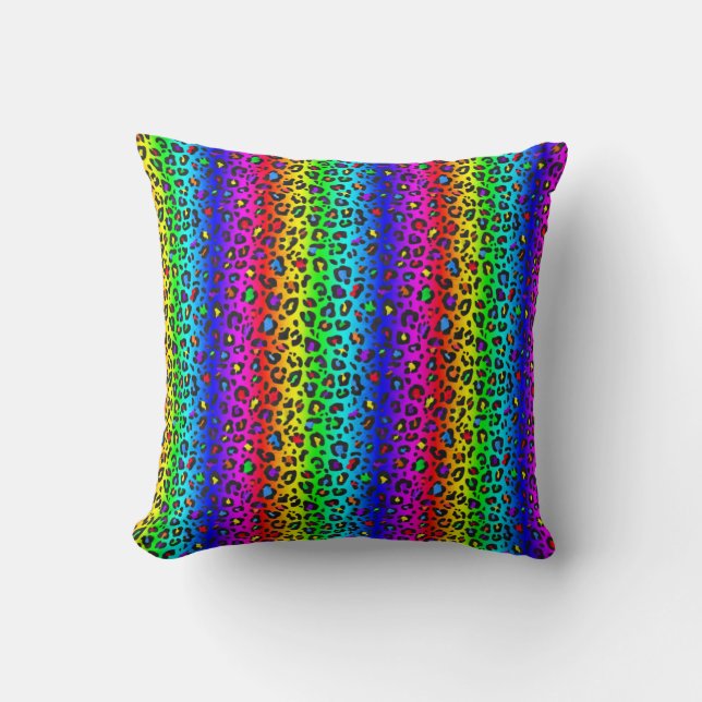 Coussin Motif Empreinte de léopard arc-en-ciel et noir (Recto)