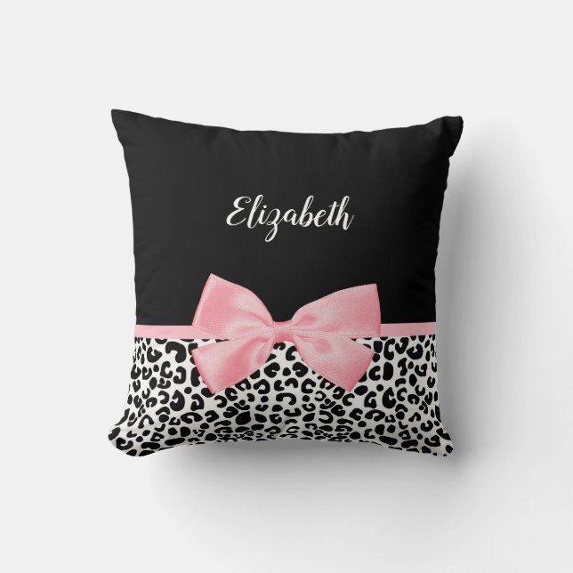 Coussin Motif Empreinte de léopard noir blanc rose pâle (Recto)