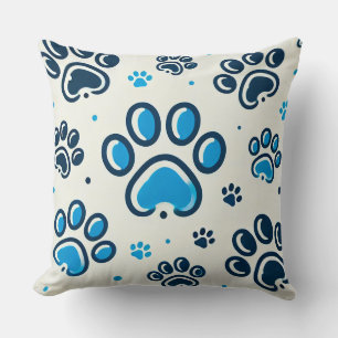 Coussin Motif Empreinte de Patte Bleue